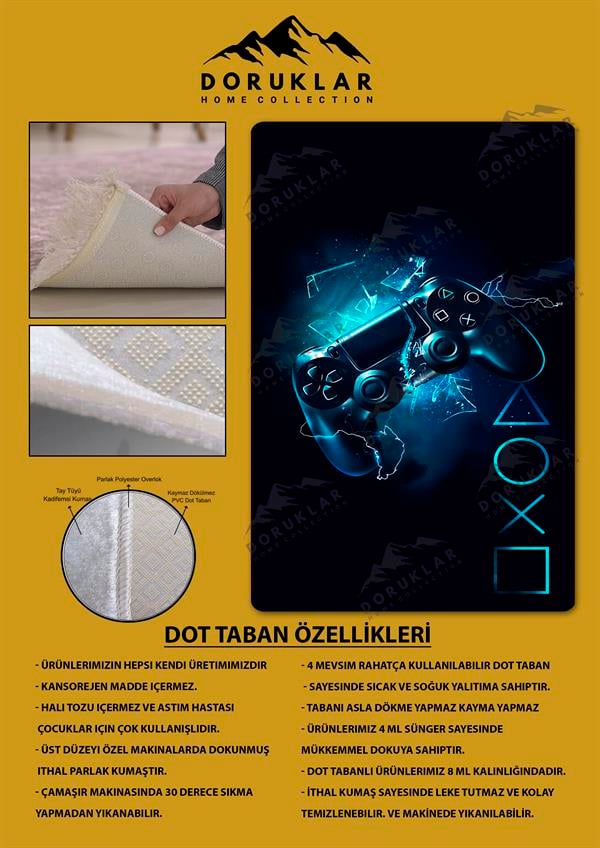 Kaymaz Taban Yıkanabilir Gamer Desenli Çocuk Halısı