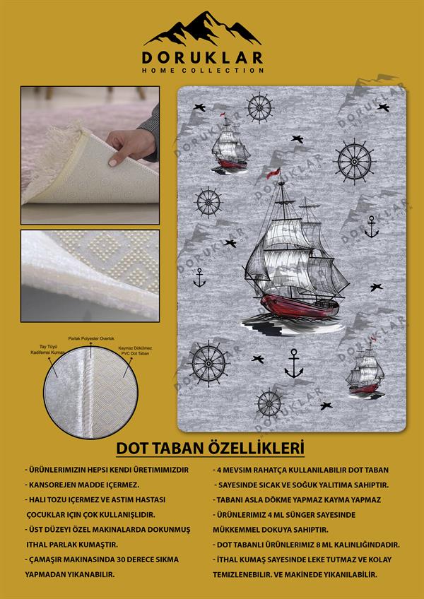 Kaymaz Taban Yıkanabilir Gemi Desenli Çocuk Halısı