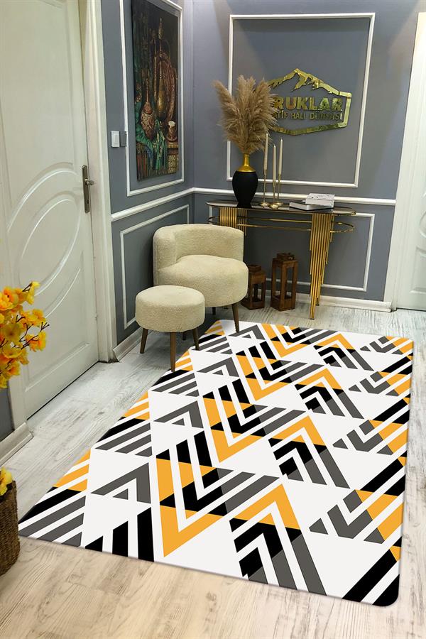Kaymaz Taban Yıkanabilir Geometrik Desenli Dijital Baskı Modern Desenli Halı