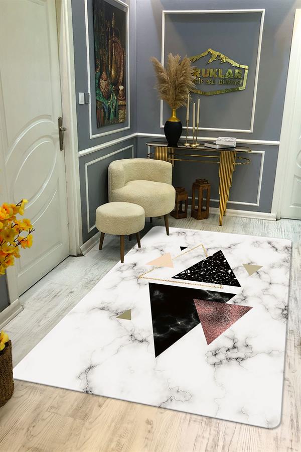 Kaymaz Taban Yıkanabilir Geometrik Desenli Dijital Baskı Modern Desenli Halı