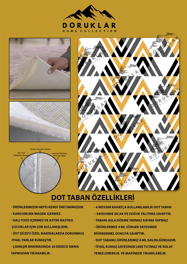 Kaymaz Taban Yıkanabilir Geometrik Desenli Dijital Baskı Modern Desenli Halı