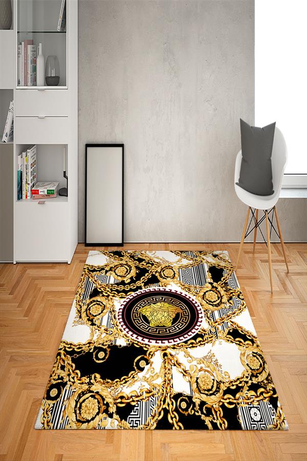 Kaymaz Taban Yıkanabilir Gold Baroque Medusa Desenli Dot Taban Halı