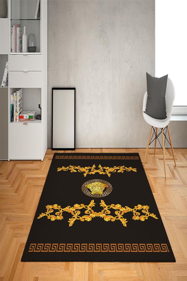 Kaymaz Taban Yıkanabilir Gold Baroque Medusa Desenli Dot Taban Halı