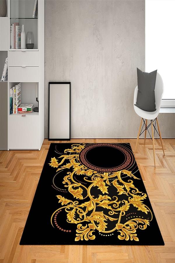 Kaymaz Taban Yıkanabilir Gold Baroque Desenli Dot Taban Halı