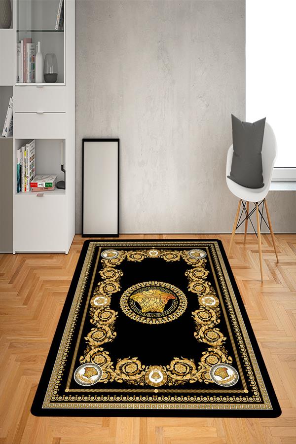 Kaymaz Taban Yıkanabilir Gold Baroque Modern Medusa Desenli Dot Taban Halı