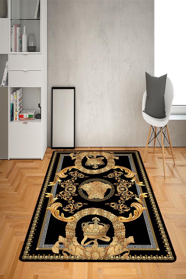 Kaymaz Taban Yıkanabilir Gold Baroque Medusa Desenli Dot Taban Halı