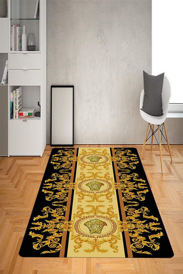 Kaymaz Taban Yıkanabilir Gold Baroque Medusa Desenli Dot Taban Halı