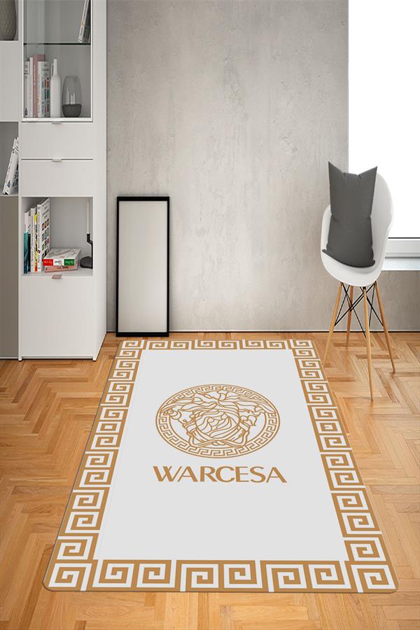 Kaymaz Taban Yıkanabilir Gold Çerçeveli Medusa Desenli Dot Taban Halı