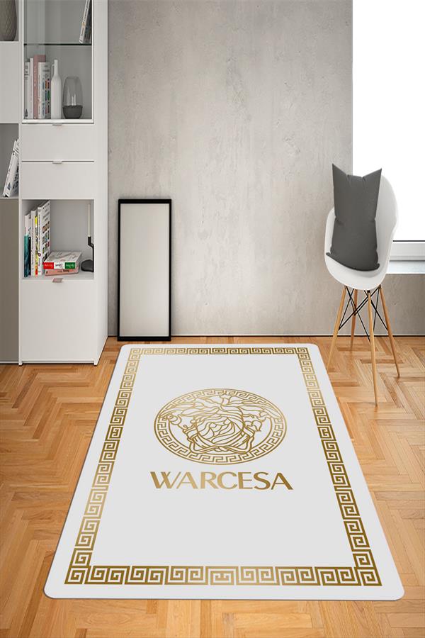 Kaymaz Taban Yıkanabilir Gold Geçişli Medusa Kafası Desenli Dot Taban Halı