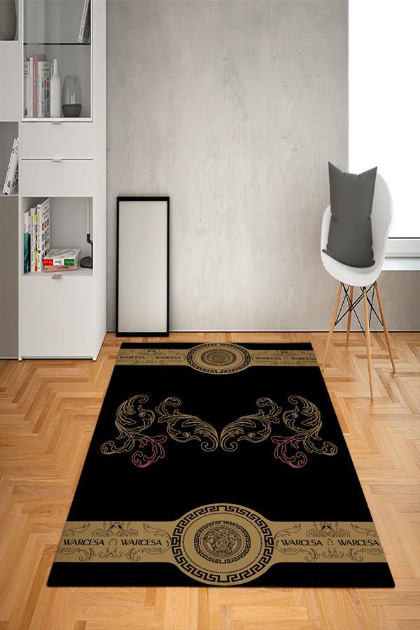 Kaymaz Taban Yıkanabilir Gold Medusa Desenli Dot Taban Halı