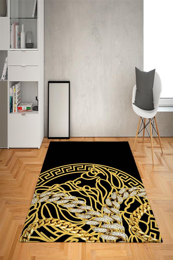 Kaymaz Taban Yıkanabilir Gold Taşlı Modern Medusa Desenli Dot Taban Halı