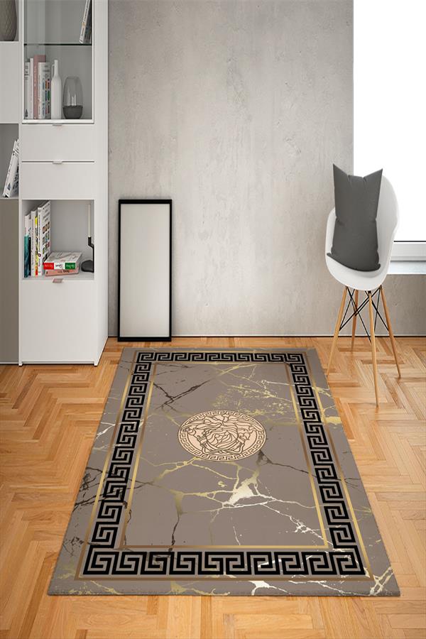 Kaymaz Taban Yıkanabilir Granitli Çerçeveli Medusa Desenli Dot Taban Halı