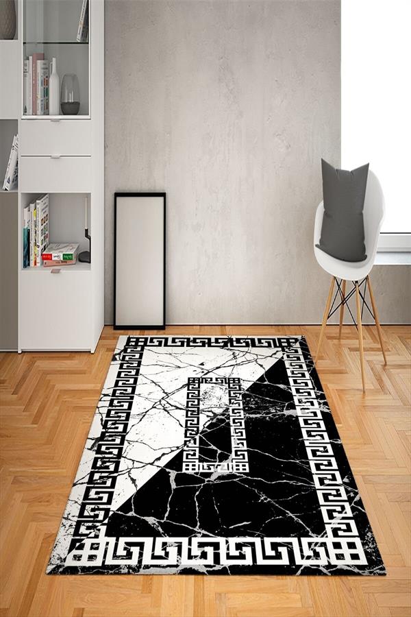 Kaymaz Taban Yıkanabilir Granitli Çerçeveli Desenli Dot Taban Halı