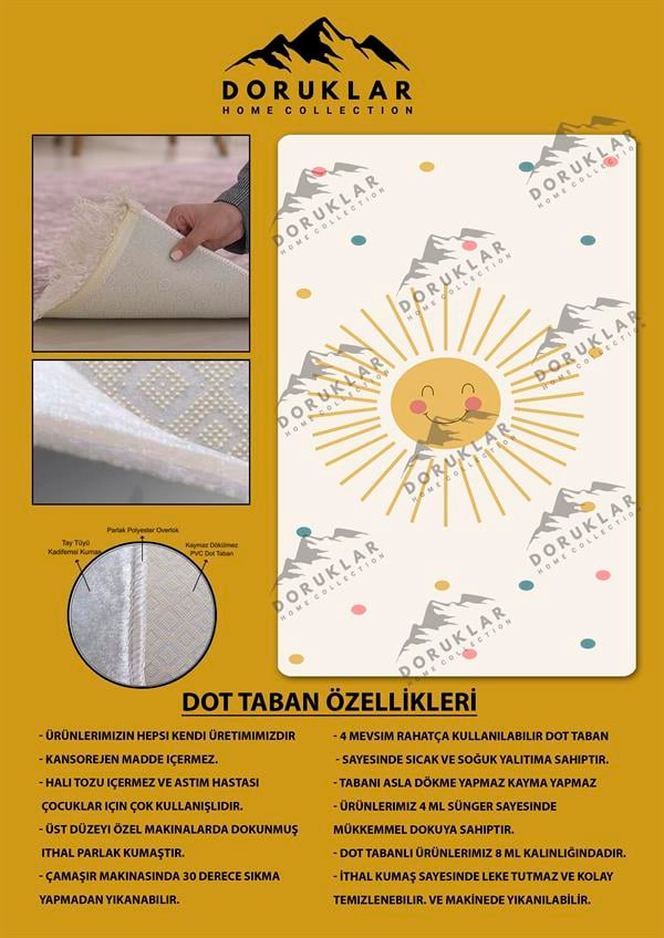 Kaymaz Taban Yıkanabilir Güneş Desenli Çocuk Halısı