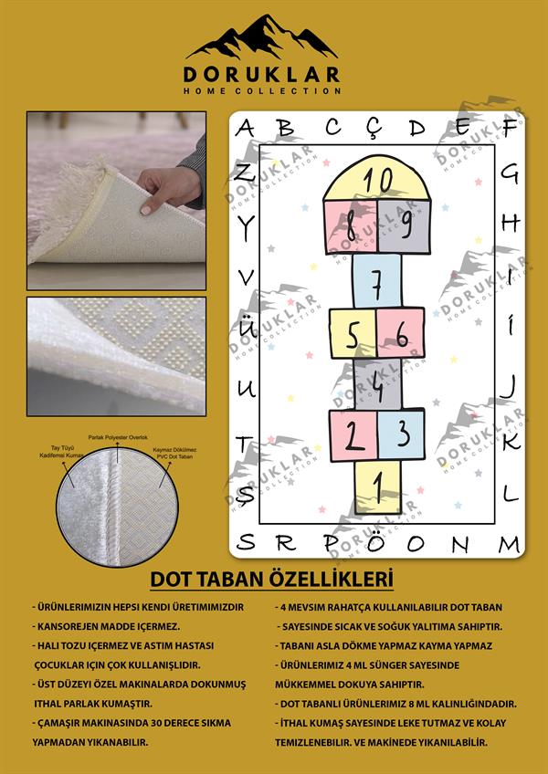 Kaymaz Taban Yıkanabilir Harfli Seksek Desenli Çocuk Halısı