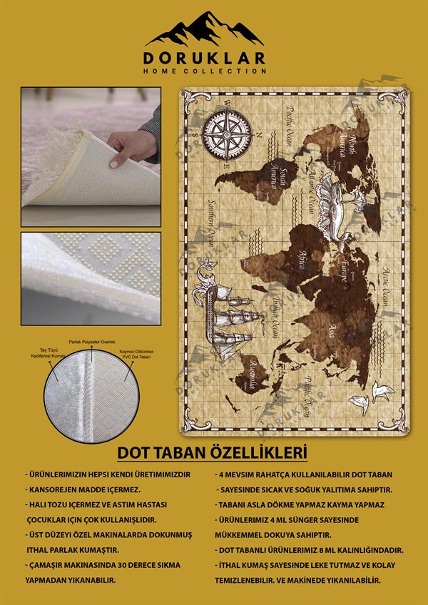 Kaymaz Taban Yıkanabilir Harita Desenli Çocuk Halısı