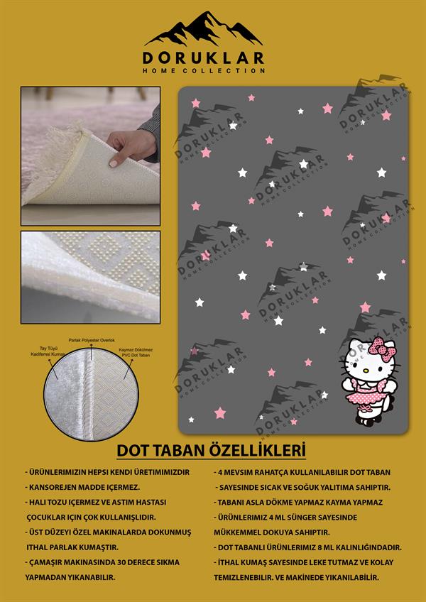 Kaymaz Taban Yıkanabilir Hello Kitty Desenli Çocuk Halısı