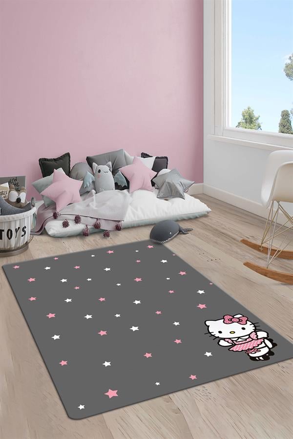 Kaymaz Taban Yıkanabilir Hello Kitty Desenli Çocuk Halısı
