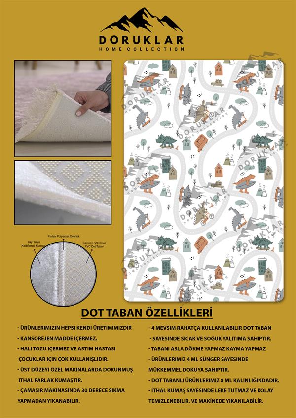 Kaymaz Taban Yıkanabilir Jungle Yol Desenli Çocuk Halısı
