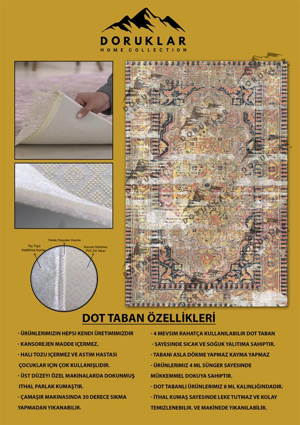 Kaymaz Taban Yıkanabilir Kahve Renk Vintage Halı