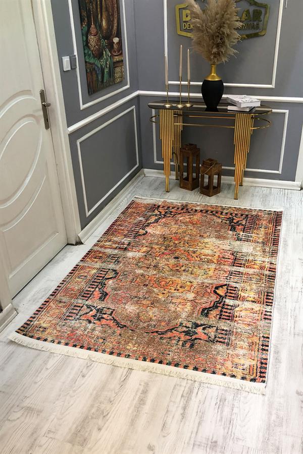 Kaymaz Taban Yıkanabilir Kahve Renk Vintage Halı