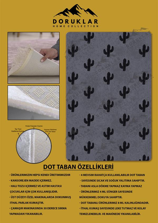 Kaymaz Taban Yıkanabilir Kaktüs Desenli Çocuk Halısı