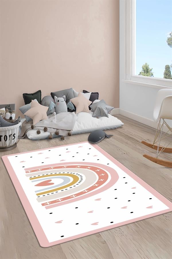 Kaymaz Taban Yıkanabilir Kalpler Desenli Çocuk Halısı