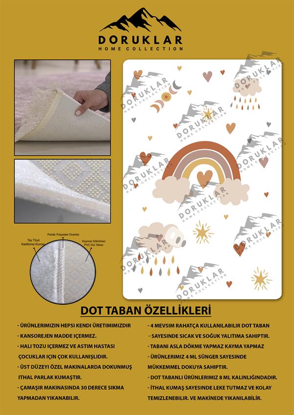 Kaymaz Taban Yıkanabilir Kalpli Gökkuşağı Desenli Çocuk Halısı