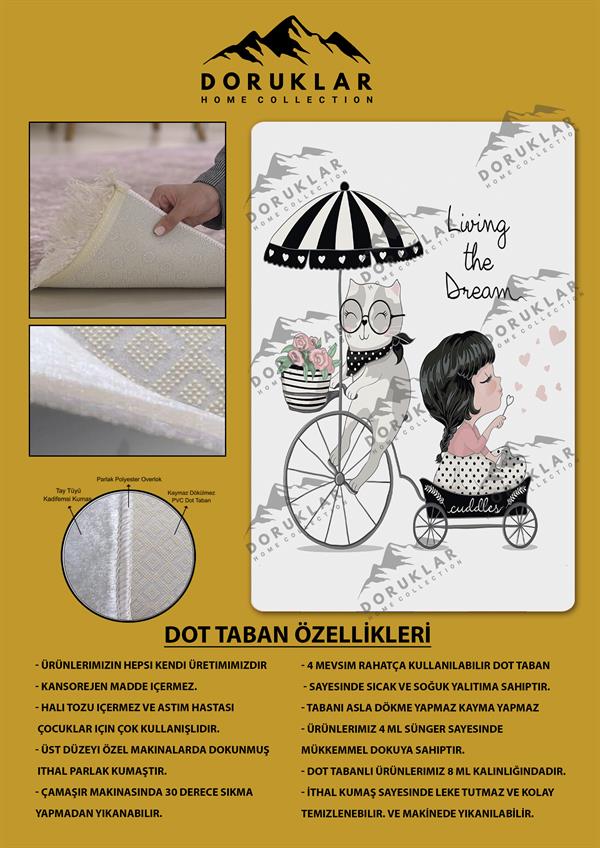 Kaymaz Taban Yıkanabilir Kedi ve Kız Desenli Çocuk Halısı