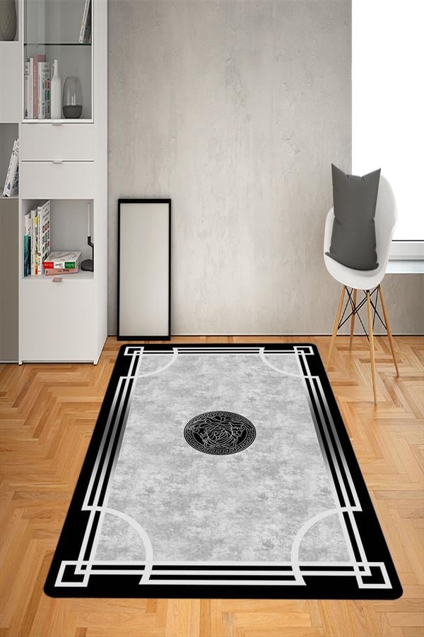 Kaymaz Taban Yıkanabilir Kilit Çerçeveli Medusa Desenli Dot Taban Halı