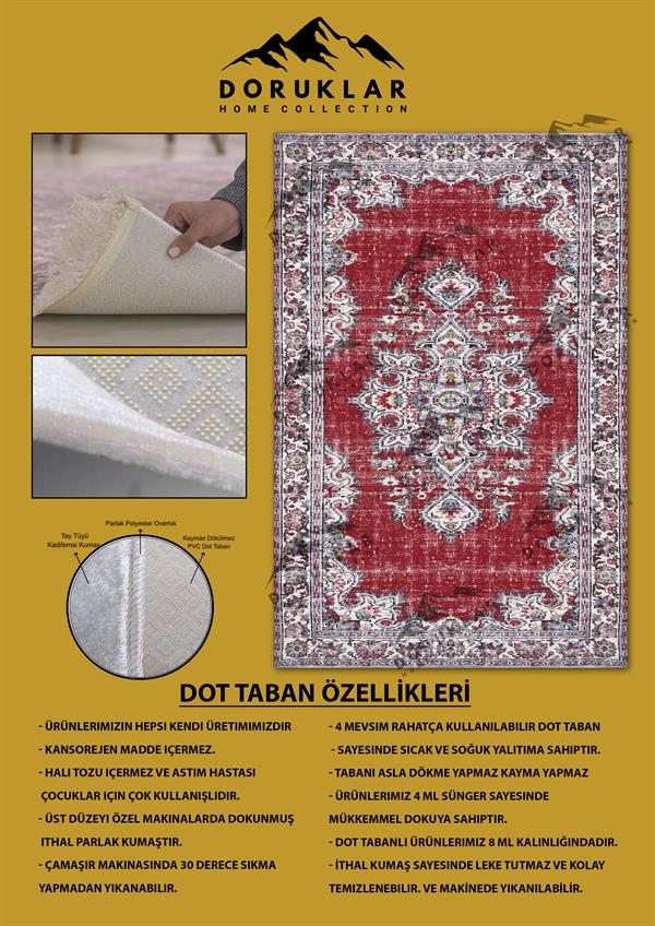 Kaymaz Taban Yıkanabilir Kırmızı Vintage Halı