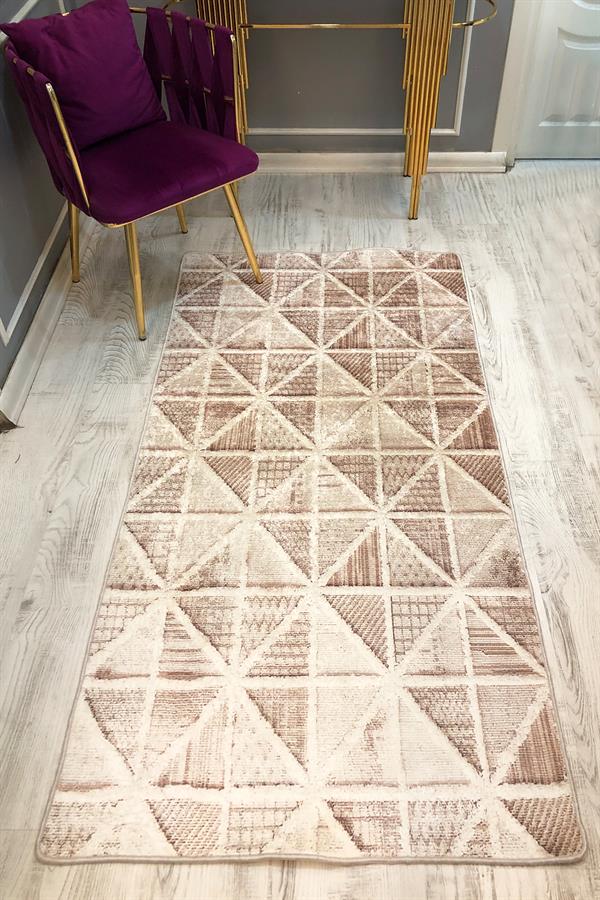 Kaymaz Taban Yıkanabilir Krem Geometrik Desen Vintage Halı