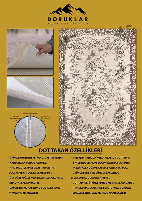 Kaymaz Taban Yıkanabilir Krem-Kahve Vintage Halı