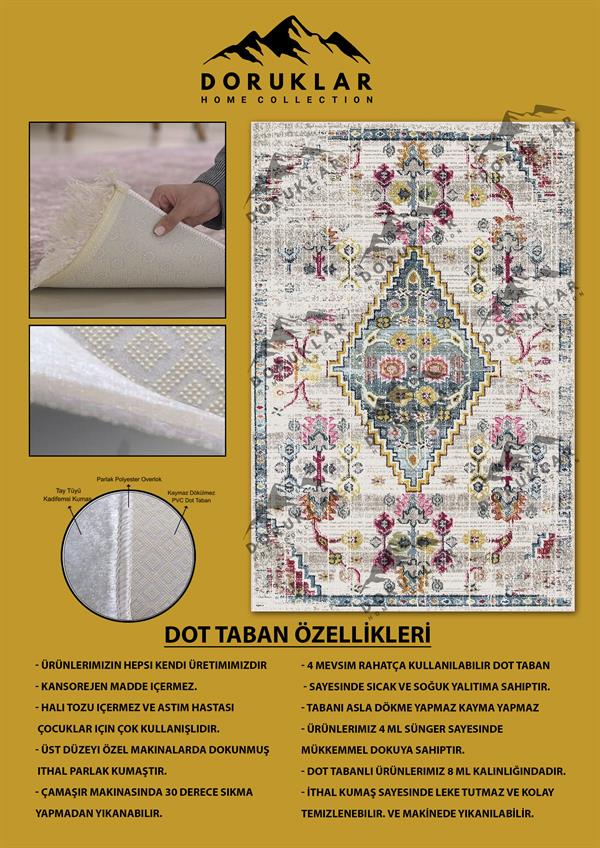 Kaymaz Taban Yıkanabilir Krem-Yeşil Vintage Halı