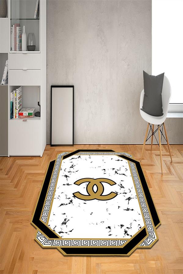 Kaymaz Taban Yıkanabilir Lazer Kesim Dekoratif Granit Desenli Dot Taban Halı