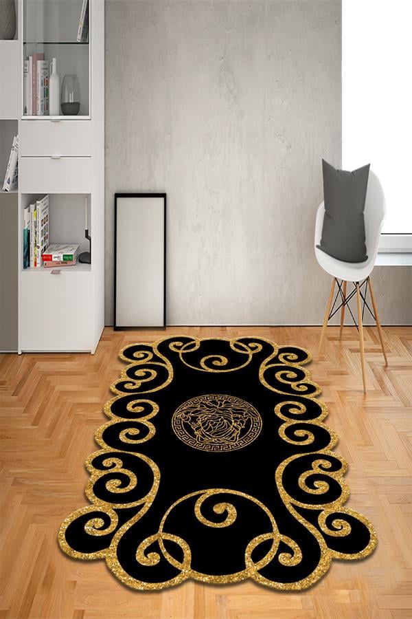 Kaymaz Taban Yıkanabilir Lazer Kesim Medusa Desenli Dot Taban Halı