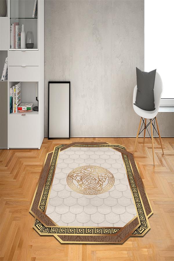 Kaymaz Taban Yıkanabilir Lazer Kesim Medusa Desenli Dot Taban Halı