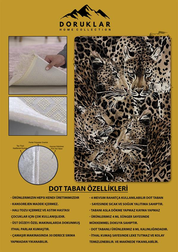 Kaymaz Taban Yıkanabilir Leopar Desenli Dijital Baskı Modern Desenli Halı