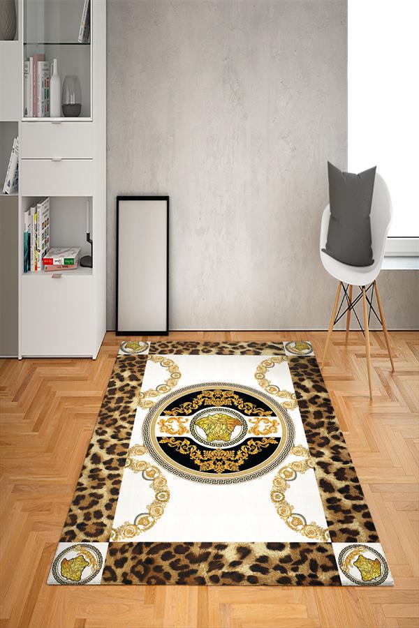 Kaymaz Taban Yıkanabilir Leopar Medusa Desenli Dot Taban Halı