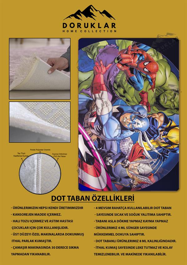 Kaymaz Taban Yıkanabilir Marvel Desenli Çocuk Halısı