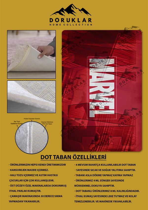 Kaymaz Taban Yıkanabilir Marvel Desenli Çocuk Halısı