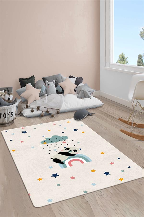 Kaymaz Taban Yıkanabilir Minimal Desenli Çocuk Halısı
