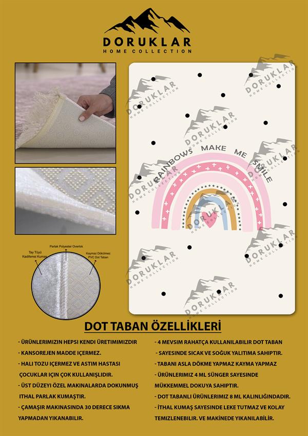 Kaymaz Taban Yıkanabilir Minimal Desenli Çocuk Halısı