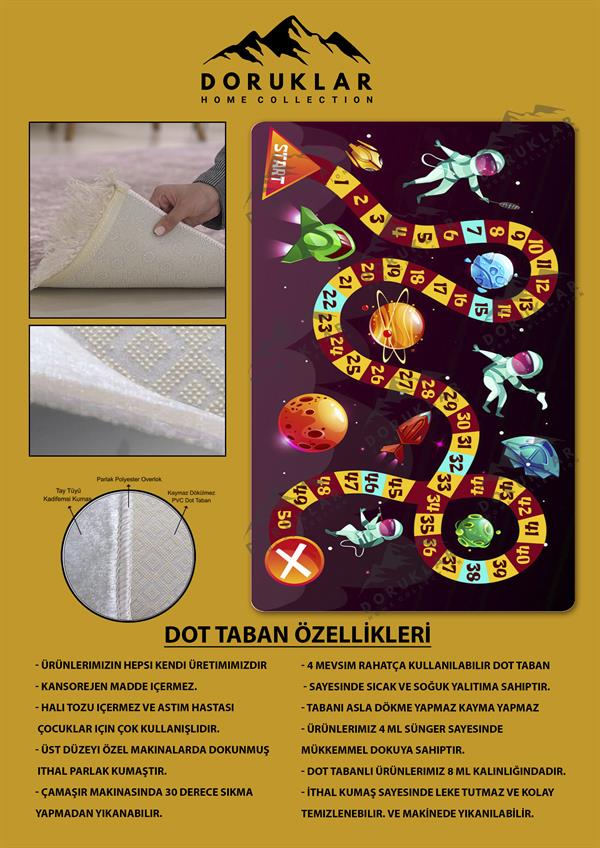 Kaymaz Taban Yıkanabilir Öğretici Uzay Desenli Çocuk Halısı