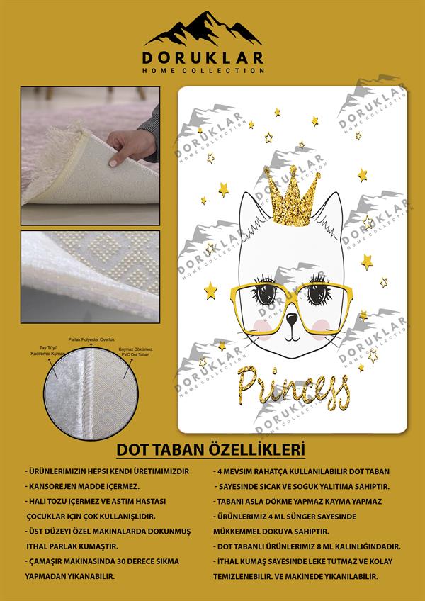 Kaymaz Taban Yıkanabilir Prenses Kedi Desenli Çocuk Halısı