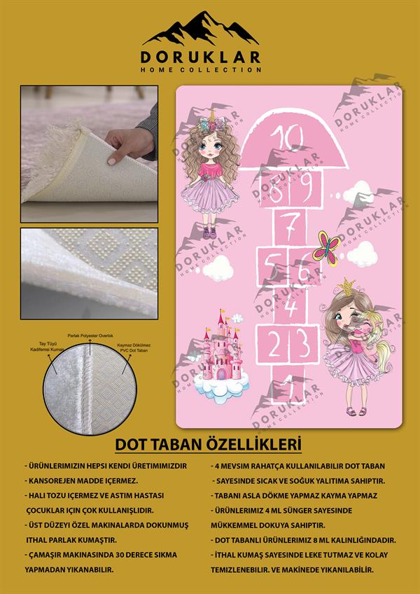 Kaymaz Taban Yıkanabilir Prenses Seksek Desenli Çocuk Halısı