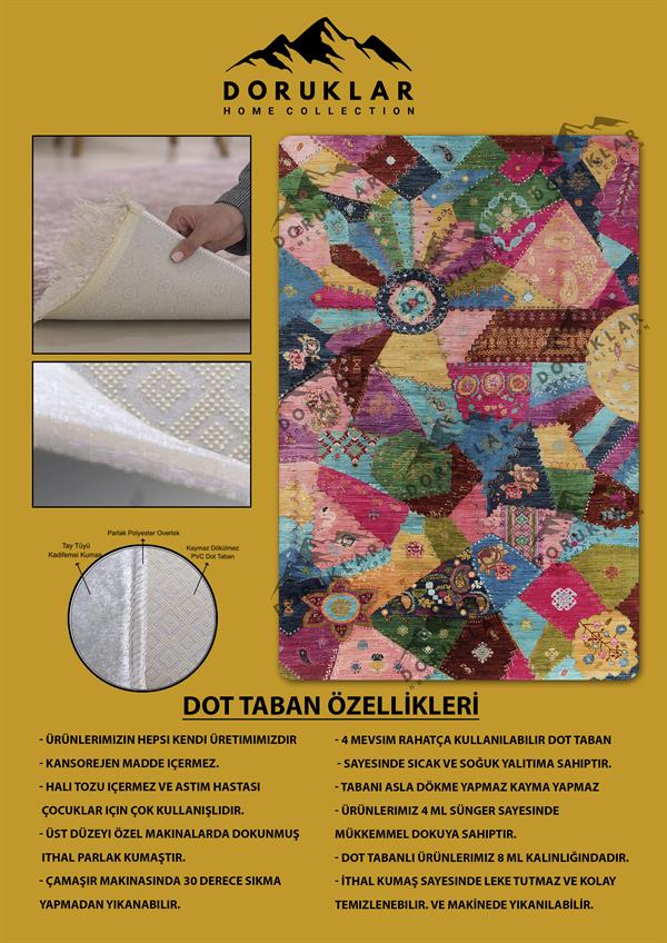 Kaymaz Taban Yıkanabilir Renkli Vintage Halı