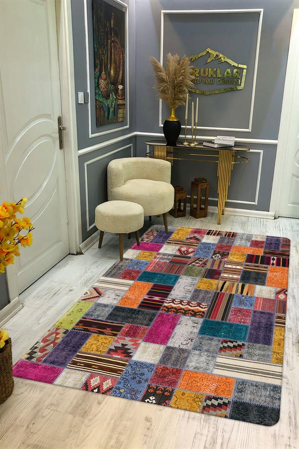 Kaymaz Taban Yıkanabilir Renkli Vintage Halı