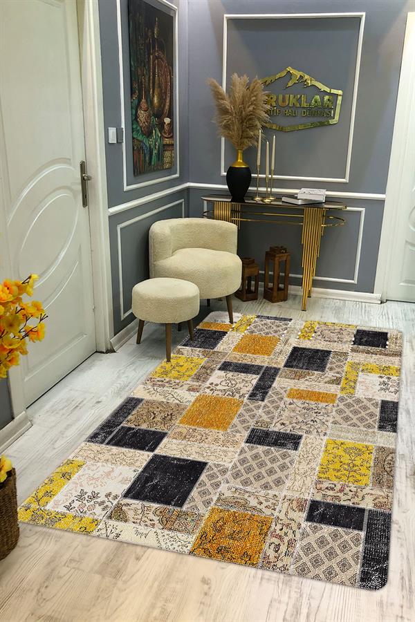 Kaymaz Taban Yıkanabilir Renkli Vintage Halı