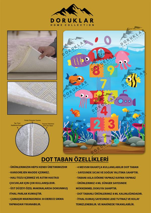 Kaymaz Taban Yıkanabilir Seksek Desenli Çocuk Halısı